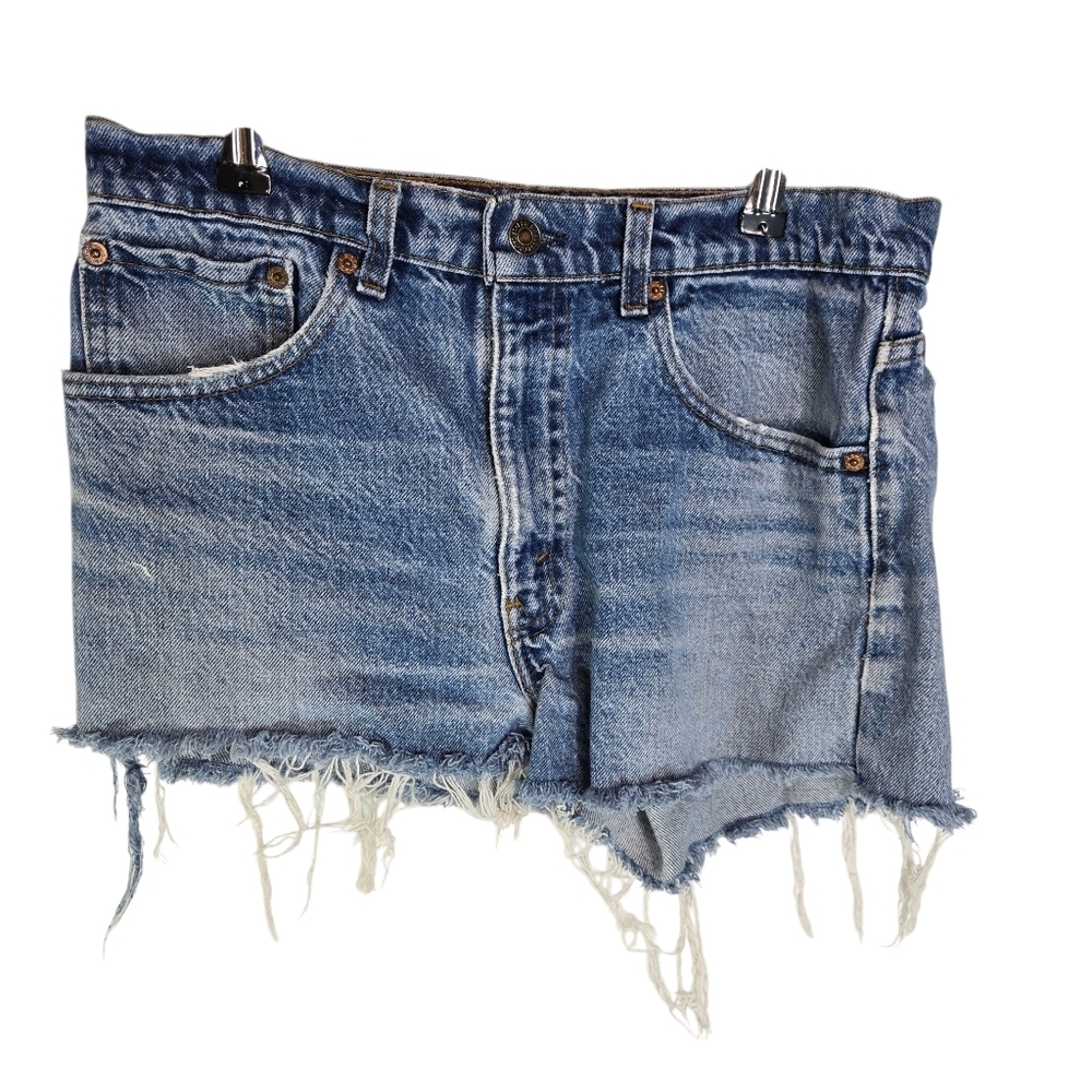 vtg Levis 505 Cut Off Distressed Denim Jean Shorts made in usa